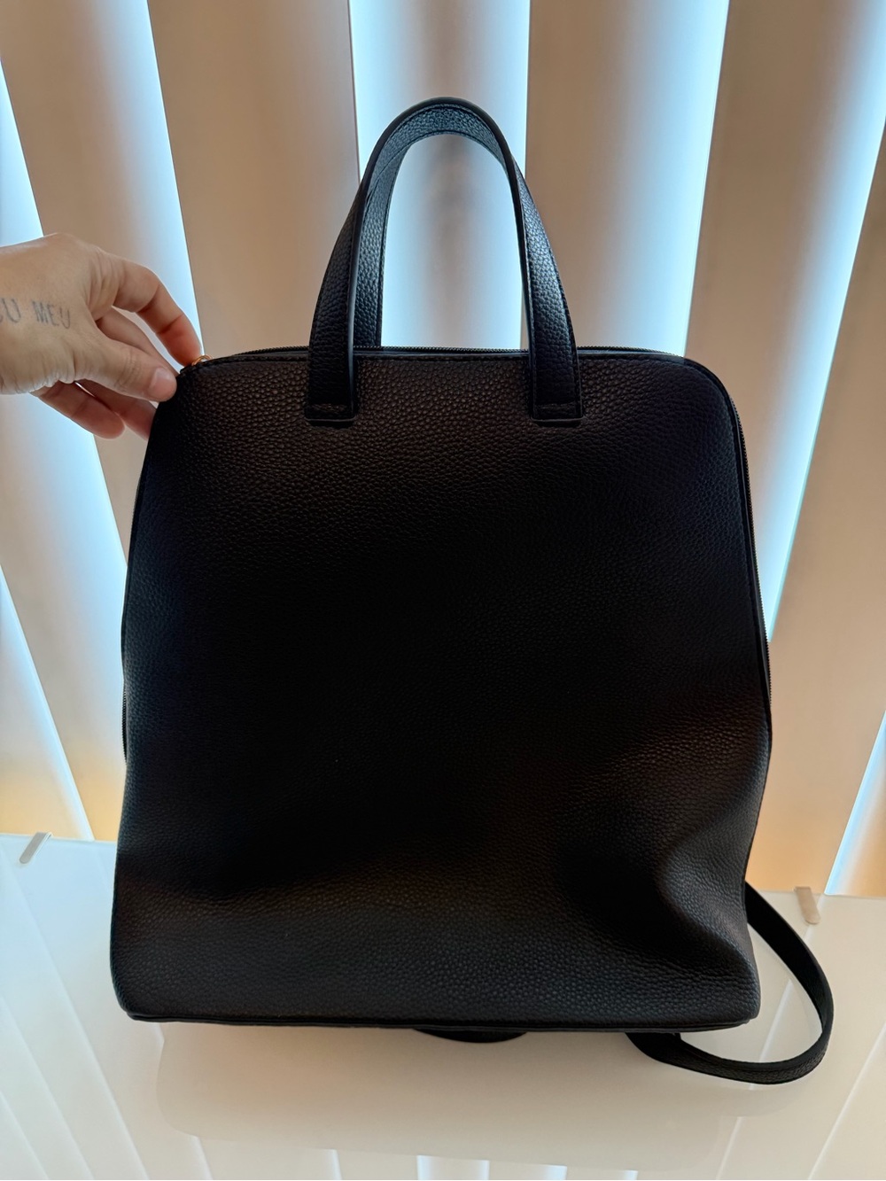 SIMONS Classic Black Faux Leather Backpack